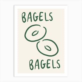 Bagels Bagels cream and green kitchen Art Print