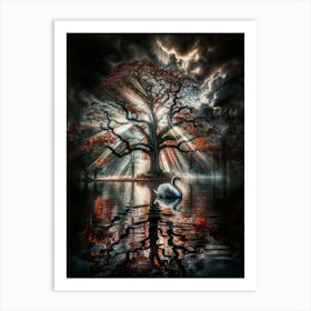 Swan And Tree 2 Art Print