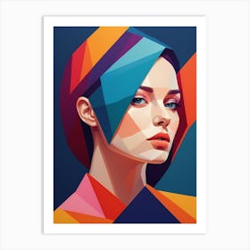 Colorful Geometric Woman Portrait Low Poly (15) Art Print