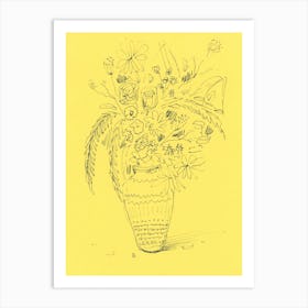 Bouquet On Pale Yellow still life painting minimal minimalist sketch line floral flower simple timeless hand drawn Art Print