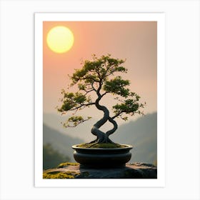 Bonsai Tree At Sunset Art Print