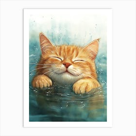 Happy Orange Cat Floating on Water 9 Art Print