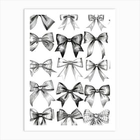 Black And White Bows 2 Pattern Art Print