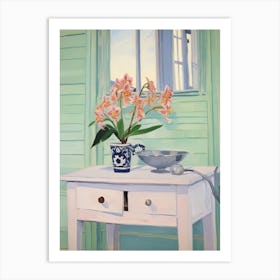 Bathroom Vanity Painting With A Orchid Bouquet 2 Art Print