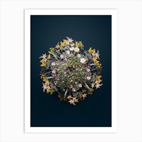 Vintage White Sweetbriar Rose Flower Wreath on Teal Blue n.0152 Art Print