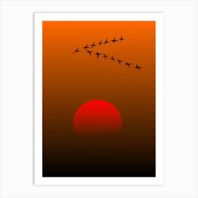 Migratory Birds Birds Sunset Art Print