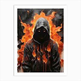 Hooded Man On Fire Art Print