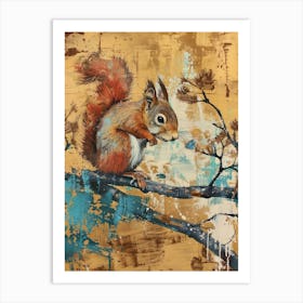 Red Squirrel Gold Effect Collage 3 Art Print