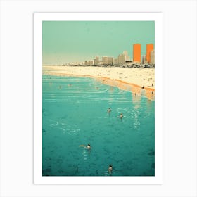 A Drawing Of Surfers Paradise Beach Australia Orange Tones 1 Art Print