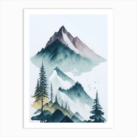 Mountain And Forest In Minimalist Watercolor Vertical Composition 260 Art Print