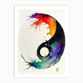 Colourful Yin And Yang 2 Japanese Ink Art Print