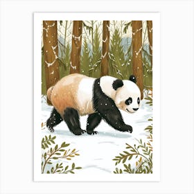 Giant Panda Walking Through A Snow Covered Forest Storybook Illustration 2 Art Print
