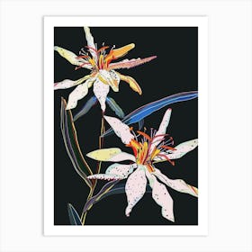 Neon Flowers On Black Edelweiss 1 Art Print