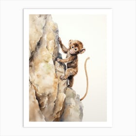 Monkey Painting Rock Climbing Watercolour 1 Art Print
