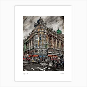 Harrods London Pencil Sketch 2 Watercolour Travel Poster Art Print