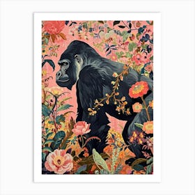 Floral Animal Painting Mountain Gorilla 2 Art Print