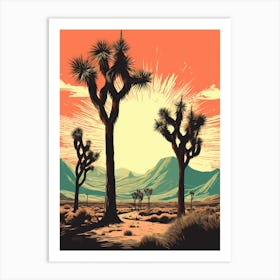  Retro Illustration Of A Joshua Trees At Sunset 3 Art Print