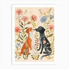 Folksy Floral Animal Drawing Dog 3 Art Print