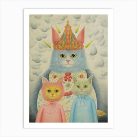 Psychedelic Cats With Birthday Hats, Louis Wain Art Print