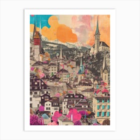 Zurich   Retro Collage Style 2 Art Print