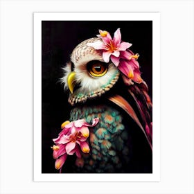 Owl With Flowers 1 Art Print