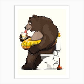 Brown Bear On Toilet Art Print