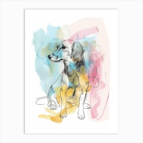 Dachshund Dog Pastel Line Watercolour Illustration  3 Art Print