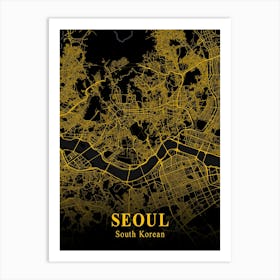 Seoul Gold City Map 1 Art Print