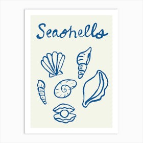 Seashell Doodles, Seashell Line Art, Minimalism Seashell Design 8 Art Print