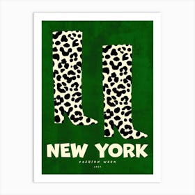 New York Fashion Week Green Leopard Boots Art Print