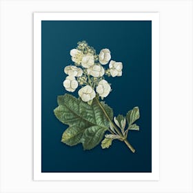 Vintage Oakleaf Hydrangea Botanical Art on Teal Blue n.0241 Art Print