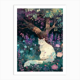 White Cat In The Forest 2 Art Print