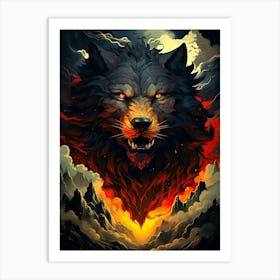 Wolf In Flames Art Print