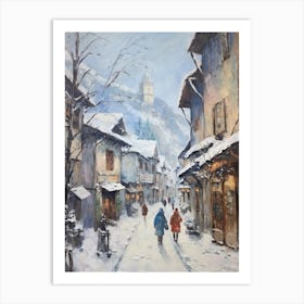 Vintage Winter Painting Zermatt Switzerland 2 Art Print