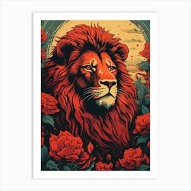 Lion Art Paintingwoodblock Printing Style 3 Art Print
