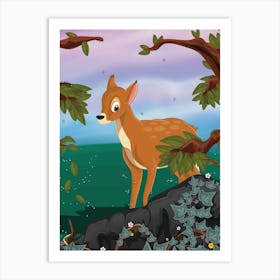 Deer in the woodland Art Print