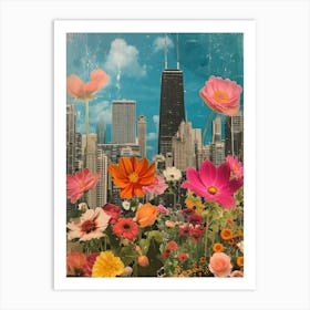 Chicago   Floral Retro Collage Style 1 Art Print