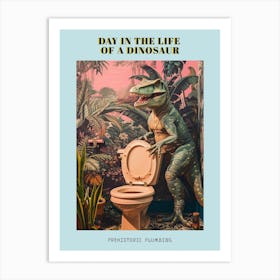 Retro Dinosaur & A Toilet 2 Poster Art Print