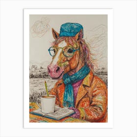 Horse With A Cup Of Coffee Art Print