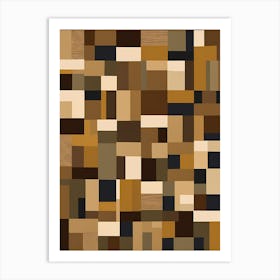 Patchwork Quilting Inspired Folk Art with Earth Tones, 1396 Art Print