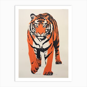 Tiger, Woodblock Animal  Drawing 6 Art Print