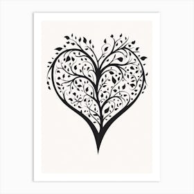 Minimalist Black & White Tree Branch Heart 1 Art Print