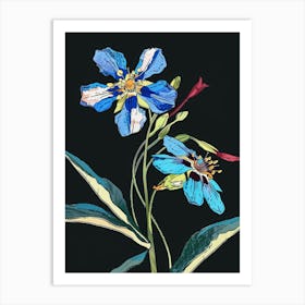 Neon Flowers On Black Forget Me Not 1 Art Print