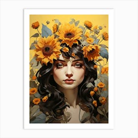 Sunflowers Flower Illustration Art Print 3 Art Print