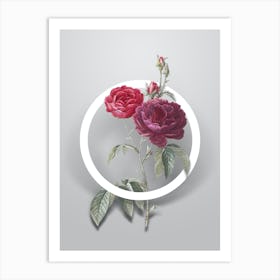 Vintage Purple Roses Minimalist Flower Geometric Circle on Soft Gray n.0370 Art Print