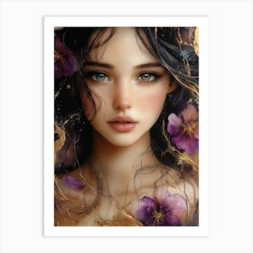 Beautiful Girl With Purple Flowers 3 Art Print