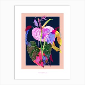 Flamingo Flower (Anthurium) 1 Neon Flower Collage Poster Art Print