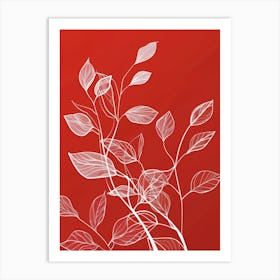 White Leaves On Red Background 7 Art Print