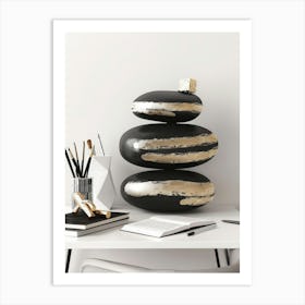 Black And Gold Stacked Stones Art Print