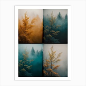 Four Trees In The Mist Art Print